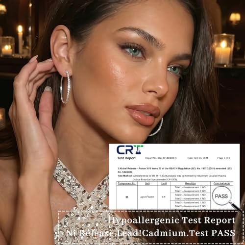 2MM S925 Sterling Silver Post Cubic Zirconia Hoop Earrings Hypoallergenic | 14K Gold Plated - color: Silver-40MM