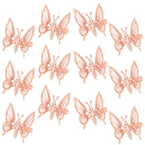 DEEKA 12 PCS Moving Butterfly Clips 3D Metal Gold Moving Wings Butterfly Hair Accessories 90s Hair Clips Barrette for Women and Girls -Rose Gold - color: Rose Gold