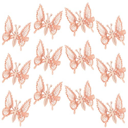 DEEKA 12 PCS Moving Butterfly Clips 3D Metal Gold Moving Wings Butterfly Hair Accessories 90s Hair Clips Barrette for Women and Girls -Rose Gold - color: Rose Gold