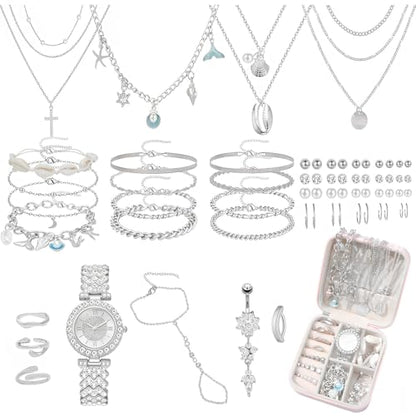 NEWITIN 88 Pieces Gold Jewelry Set for Women Fashion Bohemian Jewelry | Gold Plated Costume Jewelry, Turquoise Jewelry, Necklaces Bracelets Rings Earrings Set for Women Party Daily, Women Gifts - color: Silver