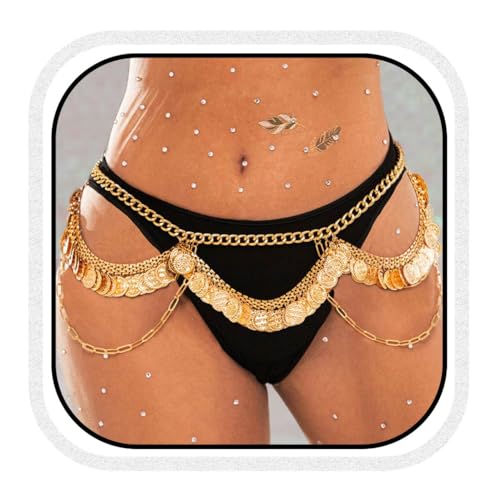 Unicra Gold Coin Waist Chain Layered Belly Chain Summer Beach Bikini Body Chain for Women