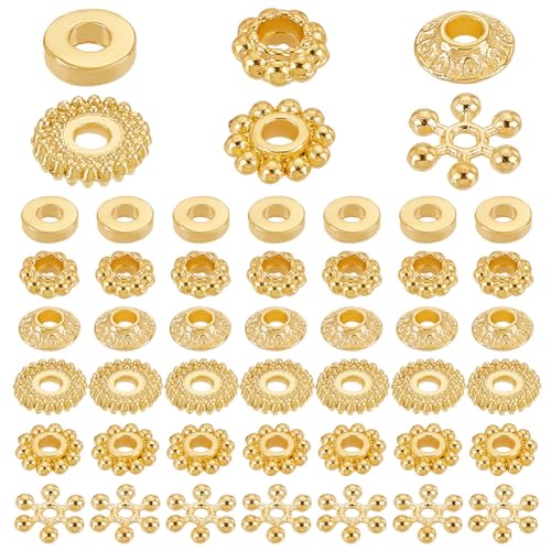 PH PandaHall 300PCS Golden Spacer Beads, 6 Styles Alloy Disc Spacers Donut Bicone Flower Loose Beads Snowflake Gear Jewelry Bead Charm for Bracelet Necklace Earring Jewelry Making Supplies - color: Gold Flower