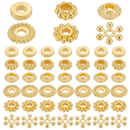 PH PandaHall 300PCS Golden Spacer Beads, 6 Styles Alloy Disc Spacers Donut Bicone Flower Loose Beads Snowflake Gear Jewelry Bead Charm for Bracelet Necklace Earring Jewelry Making Supplies - color: Gold Flower