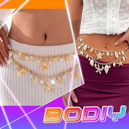 BODIY Seashell Waist Body Chain Starfish Belly Chain Jewelry for Women | Gold Bikini Waist Chain Mermaid Custom Accessories Layered Summer Beach Chain Adjustable for Party Vacation Fashion - color: Gold Layered