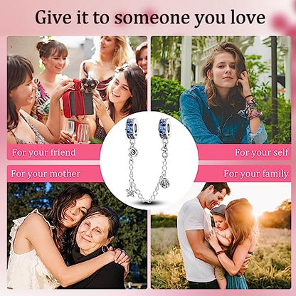 Hapour 925 Sterling Silver Safety Chain Charm for Bracelet Pendant Beads | Dragonfly Dangle Charm, Seashell Starfish Heart Clip Stopper Spacer Beads Jewelry - color: Seashell Starfish