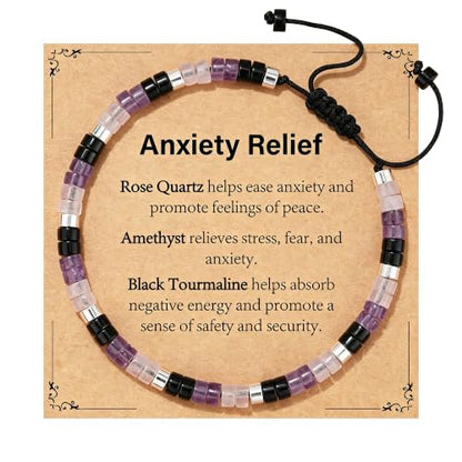 Healing Crystal Bracelet Jewelry Gifts for Women | Triple Protection/Stress Relief/New Beginnings/Good Luck/Empath Protection, Christmas, Birthday - color: Anxiety Relief