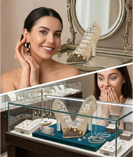 Jewelry Display Stand, Earring Necklace Ring Holder, Model Dress High heeled Shoes Earring Necklace Ring Jewelry Holder Stand Display (Champagne) - color: Champagne