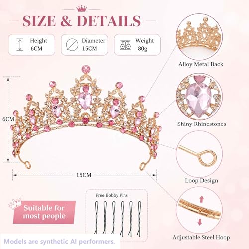 Kamirola - Queen Crown and Tiaras Princess Crown for Women Crystal Headbands for Bridal, Princess for Wedding and Party - color: Pink