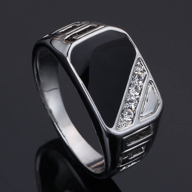 Men's Geometric Black Onyx Ring,Men's Square Ring 925 Sterling Silver /14K Gold Resin Inlay Cubic Zirconia Fashion Statement Ring for Men Fashion Statement Jewelry(Silver，Size 6) - color: Silver, size: Size 6