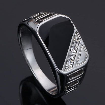 Men's Geometric Black Onyx Ring,Men's Square Ring 925 Sterling Silver /14K Gold Resin Inlay Cubic Zirconia Fashion Statement Ring for Men Fashion Statement Jewelry(Silver，Size 12) - color: Silver, size: Size 12
