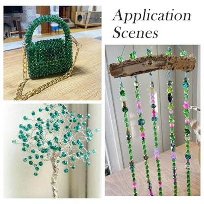 585Pcs Green Glass Rondelle Seed Beads 8x6mm Faceted Crystal Pony Kandi Waist Beads Kit Bulk Beads for Summer Crafts DIY Friendship Bracelets Jewelry Making Supplies