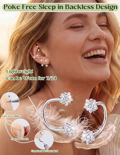 ORAZIO Half Huggie Earrings Jacket Pack for Women Backless Hoop Earring 18G | Hypoallergenic Surgical Steel Arc Hoop Backless No Back Stacks Set Small CZ Screwback Studs Jewelry Gift for Women Men Trendy - color: Silver Plated-Style1 Star