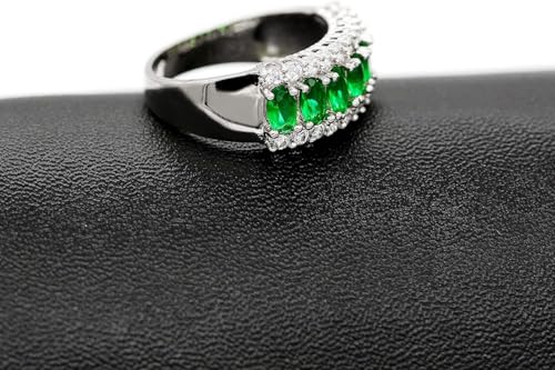 Uloveido Beautiful Women's 7 Stones Wedding Band Oval Cubic Zirconia Engagement Anniversary Rings J501 - color: Platinum-Green
