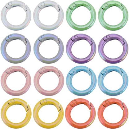 SUNNYCLUE 1 Box 16Pcs Spring Clasps Ring Spring Gate Ring Spring Clasps Purse O Ring Metal Round Carabiner Clips Trigger Spring O Rings for Jewelry Making Keyrings Buckle Bags Purses DIY Crafts - color: 1 Box 16pcs 8 Colors Spring O Ring 20mm