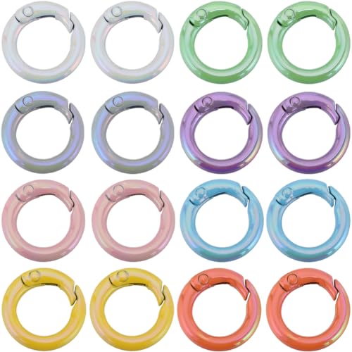 SUNNYCLUE 1 Box 16Pcs Spring Clasps Ring Spring Gate Ring Spring Clasps Purse O Ring Metal Round Carabiner Clips Trigger Spring O Rings for Jewelry Making Keyrings Buckle Bags Purses DIY Crafts - color: 1 Box 16pcs 8 Colors Spring O Ring 20mm