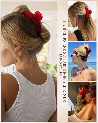 Molans 3PCS Hair Claw Clips Acrylic Clamps for women - Non-slip Strong Hold Barrettes for Thin Thick Hair, Medium hair clips Accessories - color: Group: Red