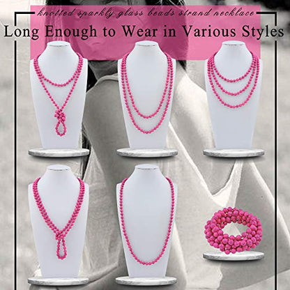 Firstmeet Fashion Beads Rope Knot Long Beaded Necklace Versatile 60" Strand Costume Jewelry for Women - color: Magenta