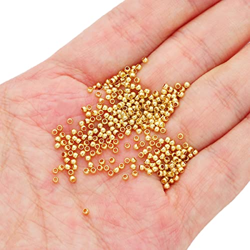 14K Gold Plated Round Spacer Beads 2mm 600pcs for Jewelry Making Findings Non Tarnish - color: 14K Gold, size: 2mm