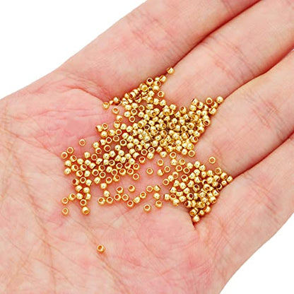 14K Gold Plated Round Spacer Beads 2mm 600pcs for Jewelry Making Findings Non Tarnish - color: 14K Gold, size: 2mm