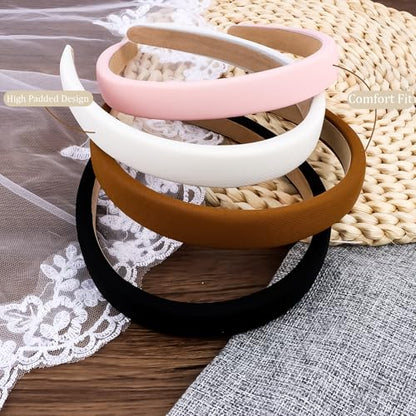 Headbands for Women Non Slip Thick Padded Black White Pink Brown Headband Cute Fabric Sofa Headbands for Girls Wide Head Bands for Women's Hair Summer Short Hair Accessories for Girls 4PCS