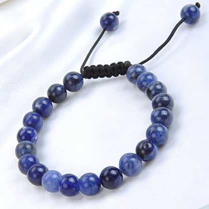 MASSIVE BEADS Natural Healing Power Gemstone Crystal Beads Unisex Adjustable Macrame Bracelets - color: Blue Sodalite, size: 8mm