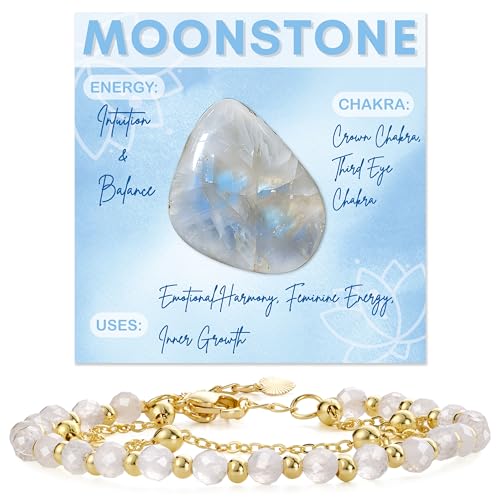 Farfume Crystal Beaded Bracelets for Women 4mm Natural Stone Jewelry Gifts | Natural Beads Gemstone,Handmade,Helper Tool,Yoga Protection,Hypoallergenic,Durability Wear - color: Moonstone-Intuition & Balance