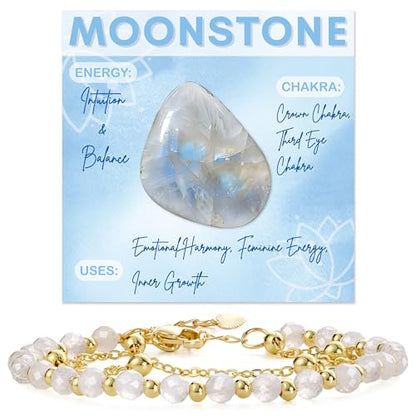 Farfume Crystal Beaded Bracelets for Women 4mm Natural Stone Jewelry Gifts | Natural Beads Gemstone,Handmade,Helper Tool,Yoga Protection,Hypoallergenic,Durability Wear - color: Moonstone-Intuition & Balance