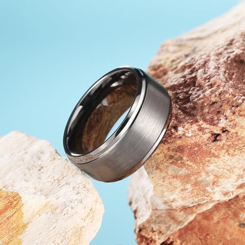 King Will Classic Tungsten Wedding Band for Men, 6/7/8/9/10mm Widths, Polished Finish Step Edge Matte Rings Comfort Fit - color: D-gunmetal 10mm