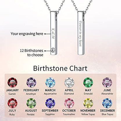 ChicSilver Customizable Vertical Bar Pendant Necklace 925 Sterling Silver Y Necklace Simple Fashion Jewelry Gifts for Women - style: D. 4mm Vertical Bar-Silver Birthstone Engraving