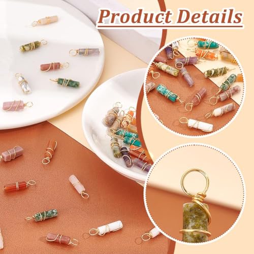 PH PandaHall 30pcs 15 Colors Natural Stone Pendants 20x4mm Colorful Crystal Stone Charms Pointed Quartz Gemstone Pendants Copper Wire Wrap Charms for Necklaces Earrings DIY Crafts Jewelry Making