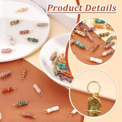 PH PandaHall 30pcs 15 Colors Natural Stone Pendants 20x4mm Colorful Crystal Stone Charms Pointed Quartz Gemstone Pendants Copper Wire Wrap Charms for Necklaces Earrings DIY Crafts Jewelry Making