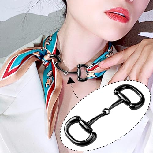 Joez Wonderful Scarf Ring Clip, Wide Band Chunky Chain Silk Scarf Buckle, Shawl Clips Scarf Clasp Holder Scarves Pin - color: (Horsebit) Black