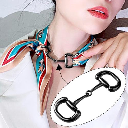 Joez Wonderful Scarf Ring Clip, Wide Band Chunky Chain Silk Scarf Buckle, Shawl Clips Scarf Clasp Holder Scarves Pin - color: (Horsebit) Black