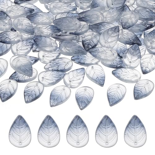 PATIKIL Leaf Beads, 50Pcs Crystal Translucent Czech Glass Beads for DIY Jewelry Making Bracelets Necklace, Gradient Dark Blue - color: Gradient Dark Blue
