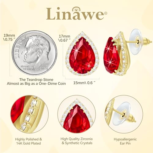 Linawe Women Stud Earrings, Teardrop Diamond Moissanite Cubic Zirconia Earrings Studs Rhinestone Jewelry Gold/Silver/Rose Gold - color: Gold,July