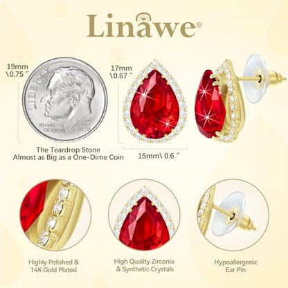 Linawe Women Stud Earrings, Teardrop Diamond Moissanite Cubic Zirconia Earrings Studs Rhinestone Jewelry Gold/Silver/Rose Gold - color: Gold,July