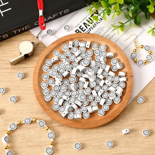 300Pcs Volleyball Polymer Clay Beads 10mm Sport Clay Beads Charms for Bracelets Necklaces Earrings and Crafts Supplies - color: Volleyball Color
