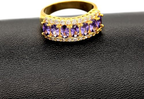 Uloveido Beautiful Women's 7 Stones Wedding Band Oval Cubic Zirconia Engagement Anniversary Rings J501 - color: Gold-Purple