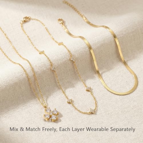 14k Gold Plated Layered Cubic Zirconia Pendant Necklace for Women | Gold Plated Clover Necklaces Stackable Dainty Cubic Zirconia Pendant Necklace，Mother's Day, Thanksgiving Jewelry Trendy gifts - color: Golden, style: Style1