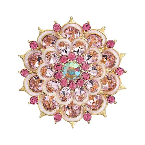 Rhinestone Crystal Flower Brooch Pin Sparkling Large Crystal Sunflower Brooch Vintage Floral Lapel Pins Rhinestone Flower Bouquet Broochs Rose Snowflake Broochs Wedding Bridal Dress Jewelry for Women - color: Light Pink