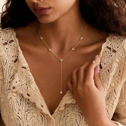 Lariat Gold Necklace for Women, Dainty Long Necklaces 14k Gold Plated Y-Shaped Layered Drop Necklaces for Women Trendy Simple Gold Jewelry for Prom Vacation Gifts - color: Station Y Necklace-Gold