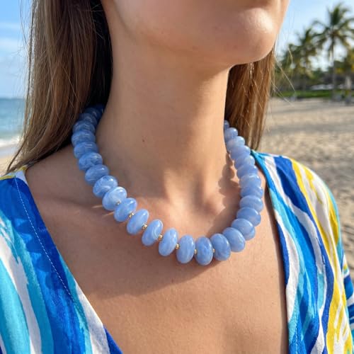 Elegance 11 designs Colorful Chunky Beaded Necklace for Women,Thick Acrylic Disc Bead Choker Statement Necklace Cute Trendy Necklaces Jewelry Gifts for Women - color: Azure