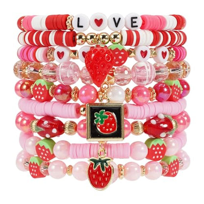 Twinfree Bohemian Cute Fruit Banana Cherry Strawberry Pineapple Mango Polymer Clay Beaded Stackable Stretch Bracelets - color: color 13