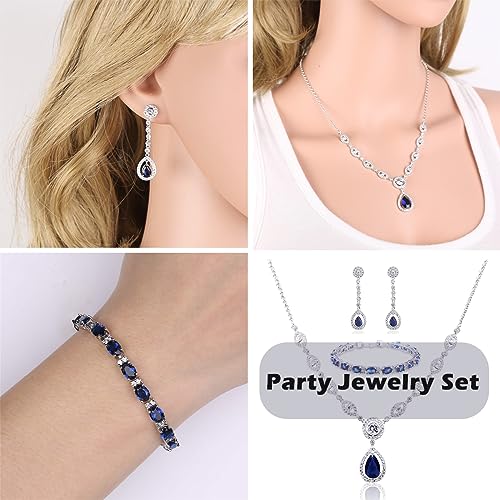 GULICX AAA Cubic Zirconia CZ Silver Plated Base Women's Party Jewelry Set Earrings Pendant Necklace - color: Blue Set