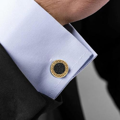 LeCalla 925 Sterling Silver Men's Cufflink | Silver Cufflinks For Men Jewelry | 14K Gold-Plated Cufflinks Business Wedding Shirt Accessories Gift for Son, Father, Husband - style: Glitter Greek-Key