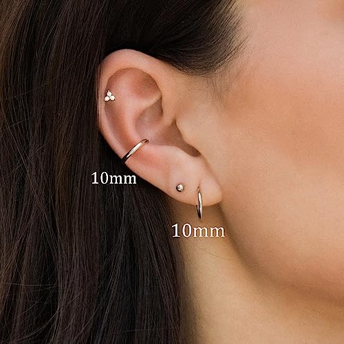 Small Gold Hoop Earrings, Lightweight 14K Gold Plated Huggie Hoop Earrings for Cartilage Helix Tragus, Hypoallergenic Earrings for Women Men, Tiny Thin Hoops Surgical Steel Endless Hoops Earrings 6-10 mm - color: 10mm Hoop Silver-18g