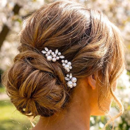 Heread Pearl Bride Wedding Hair Pins Crystal Bridal Headpiece Hair Accessories for Women and Girls (Pack of 3) - color: Silver