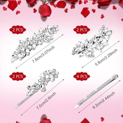 Janinka 10 Pieces Rhinestone Wedding Hair Clips Bridal Crystal Bobby Pins Silver Barrette Leaf Flower Wedding Elegant Hair Accessories for Bride Women and Girls(Leave Style) - color: Leave Style