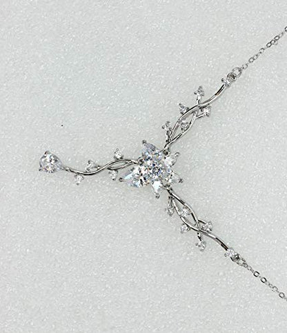 Faship Gorgeous CZ Crystal Floral Necklace Earrings Set - color: Clear