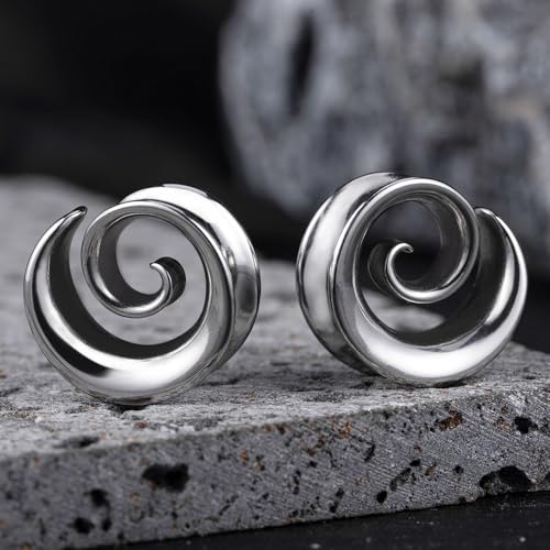 2PCS Spiral Saddle Ear Tunnels Plugs 316 Stainless Steel Ear Gauges Hypoallergenic Earrings Expander Stretcher Piercing Body Jewelry - color: Silver, size: 12mm(1/2")